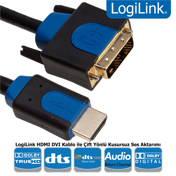 Çift Yönlü HDMI - DVI Kablo, Erkek - Erkek, 1.0m