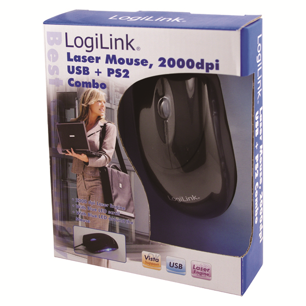 2000dpi USB + PS2 Combo Laser Mouse, Siyah