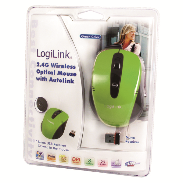 2.4GHz Kablosuz Optik Mouse, Yeşil