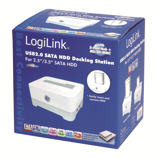 USB2.0 SATA HDD Docking Station, Kart Okuyucu, Beyaz Gümüş