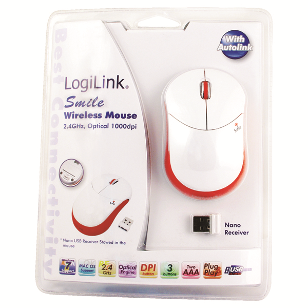 Smile Serisi 2.4GHz Kablosuz Optik Mouse, Kırmızı