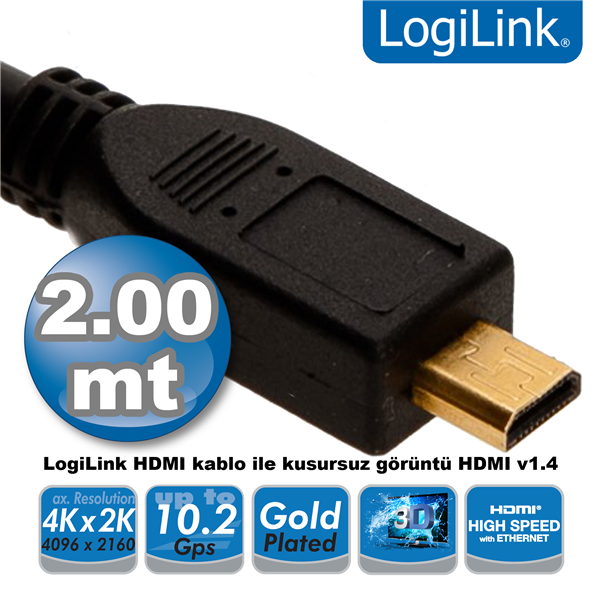 HDMI to Micro HDMI Kablo V1.4, 2.0m