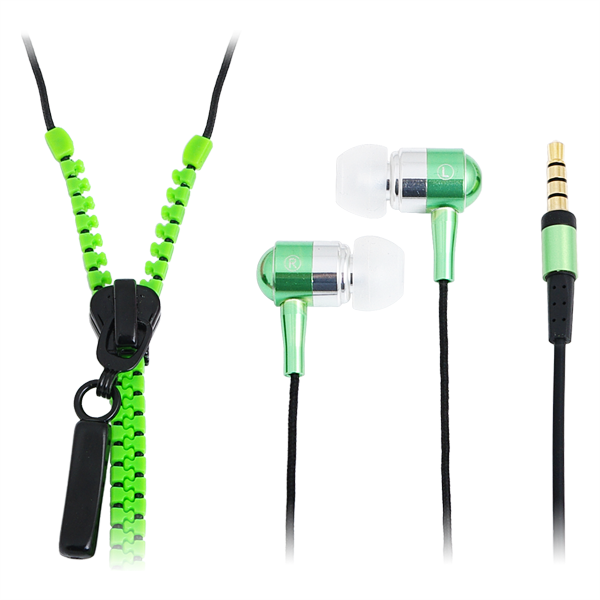 Kulakiçi Mikrofonlu Stereo Fermuar Kulaklık, Neon Yeşil