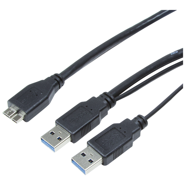 USB 3.0 Y Disk Kablosu, 2x AM - Micro BM, Siyah, 0.6m