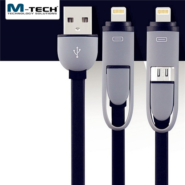 2 si 1 Arada Lightning & Micro USB Şarj ve Data Kablosu, Siyah, 1m