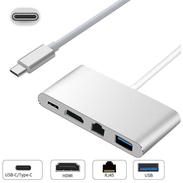 USB 3.1 Type-C to 4K HDMI, Gigabit Ethernet ve USB Combo Dönüştürücü